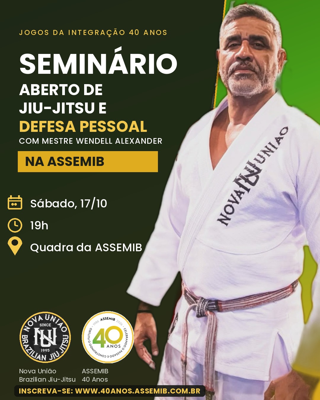 Cartaz de divulgação — Seminário Aberto de Jiu-Jitsu e Defesa Pessoal, com Mestre Wendell Alexander